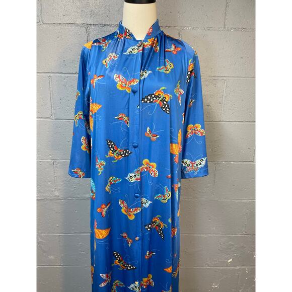 Vintage 1960s Vanity Fair Blue Butterfly Peignoir Set Hostess Set SM Psychedelic - Picture 11 of 13